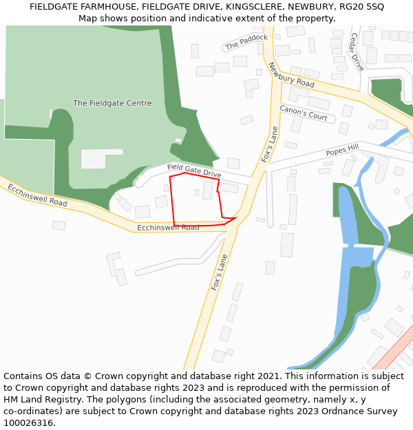 FIELDGATE FARMHOUSE, FIELDGATE DRIVE, KINGSCLERE, NEWBURY, RG20 5SQ: Location map and indicative extent of plot