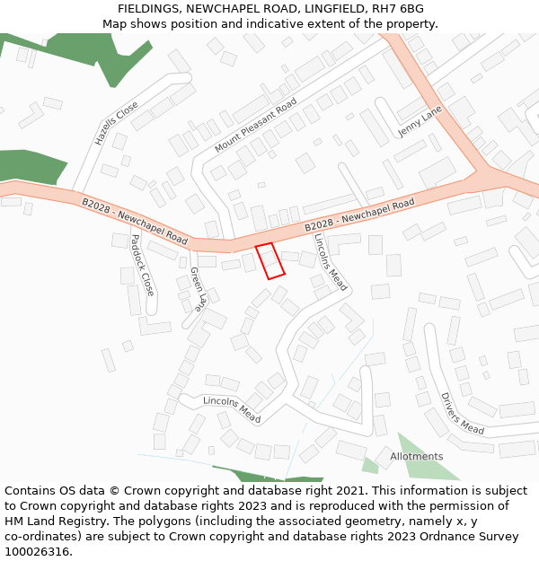 FIELDINGS, NEWCHAPEL ROAD, LINGFIELD, RH7 6BG: Location map and indicative extent of plot