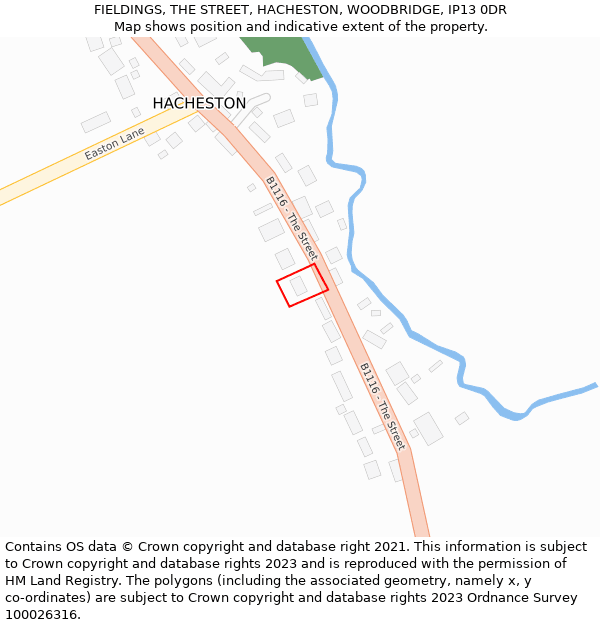 FIELDINGS, THE STREET, HACHESTON, WOODBRIDGE, IP13 0DR: Location map and indicative extent of plot