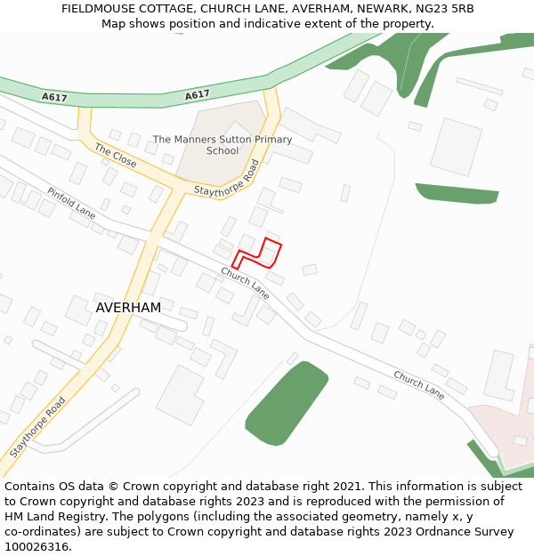 FIELDMOUSE COTTAGE, CHURCH LANE, AVERHAM, NEWARK, NG23 5RB: Location map and indicative extent of plot