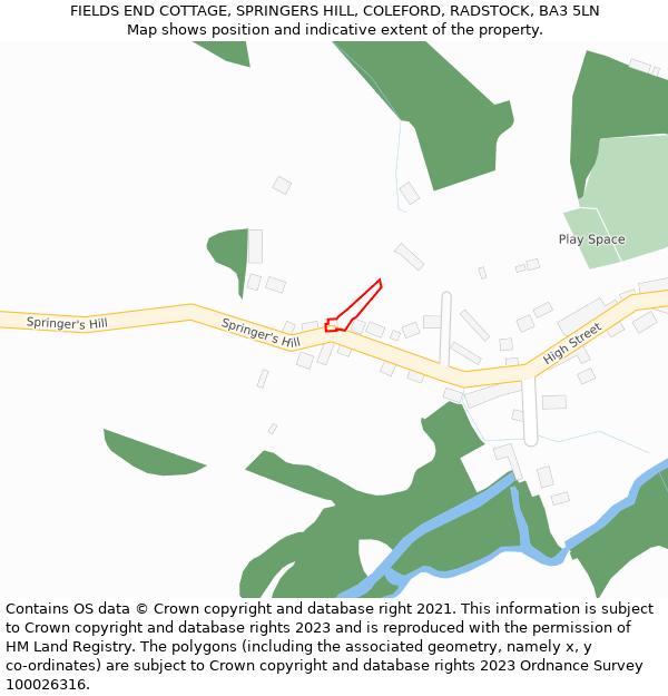 FIELDS END COTTAGE, SPRINGERS HILL, COLEFORD, RADSTOCK, BA3 5LN: Location map and indicative extent of plot