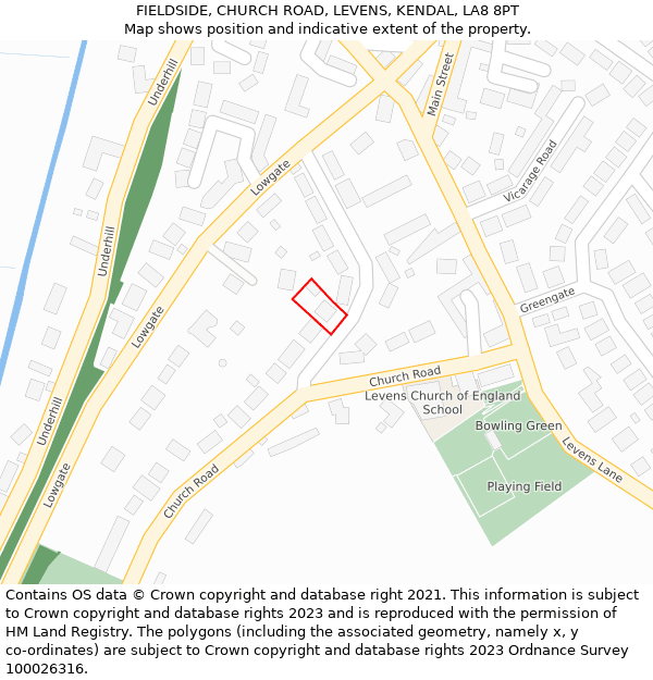 FIELDSIDE, CHURCH ROAD, LEVENS, KENDAL, LA8 8PT: Location map and indicative extent of plot