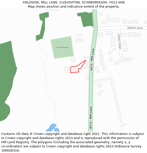FIELDSIDE, MILL LANE, CLOUGHTON, SCARBOROUGH, YO13 0AB: Location map and indicative extent of plot