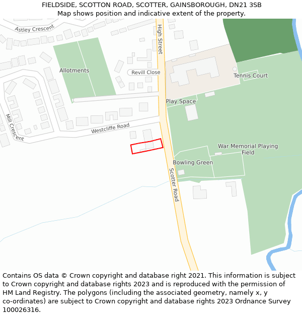 FIELDSIDE, SCOTTON ROAD, SCOTTER, GAINSBOROUGH, DN21 3SB: Location map and indicative extent of plot