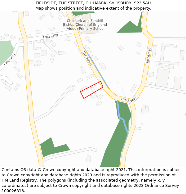 FIELDSIDE, THE STREET, CHILMARK, SALISBURY, SP3 5AU: Location map and indicative extent of plot