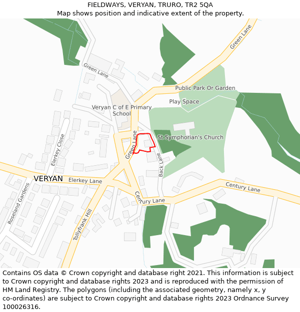 FIELDWAYS, VERYAN, TRURO, TR2 5QA: Location map and indicative extent of plot