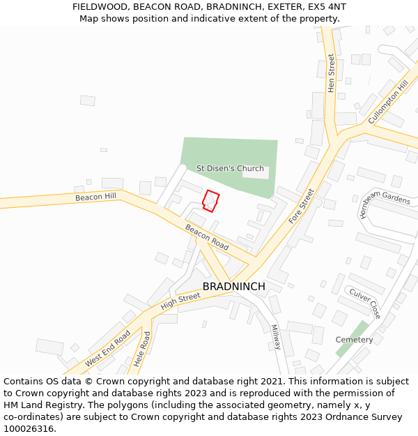 FIELDWOOD, BEACON ROAD, BRADNINCH, EXETER, EX5 4NT: Location map and indicative extent of plot