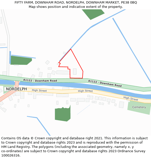 FIFTY FARM, DOWNHAM ROAD, NORDELPH, DOWNHAM MARKET, PE38 0BQ: Location map and indicative extent of plot