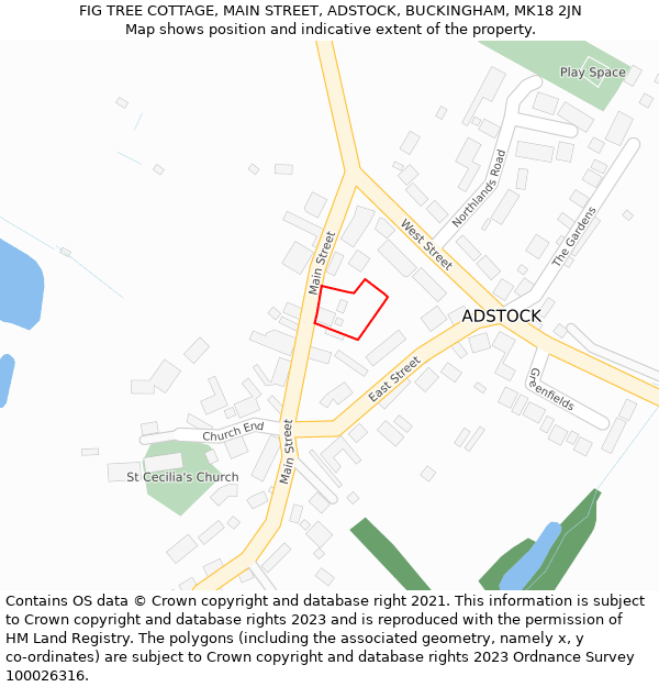 FIG TREE COTTAGE, MAIN STREET, ADSTOCK, BUCKINGHAM, MK18 2JN: Location map and indicative extent of plot