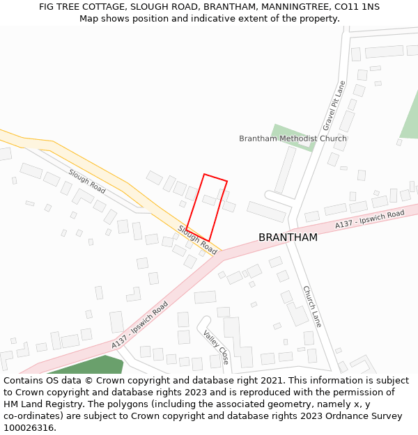 FIG TREE COTTAGE, SLOUGH ROAD, BRANTHAM, MANNINGTREE, CO11 1NS: Location map and indicative extent of plot