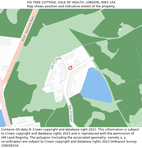FIG TREE COTTAGE, VALE OF HEALTH, LONDON, NW3 1AX: Location map and indicative extent of plot