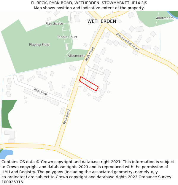 FILBECK, PARK ROAD, WETHERDEN, STOWMARKET, IP14 3JS: Location map and indicative extent of plot