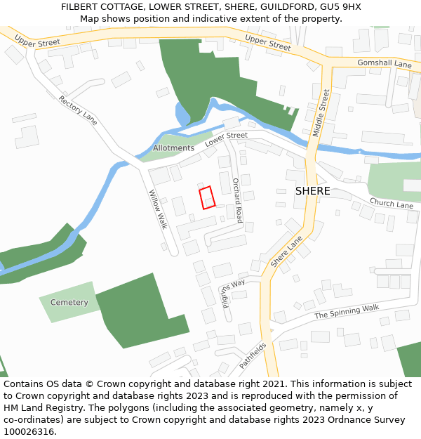 FILBERT COTTAGE, LOWER STREET, SHERE, GUILDFORD, GU5 9HX: Location map and indicative extent of plot