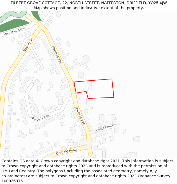 FILBERT GROVE COTTAGE, 22, NORTH STREET, NAFFERTON, DRIFFIELD, YO25 4JW: Location map and indicative extent of plot