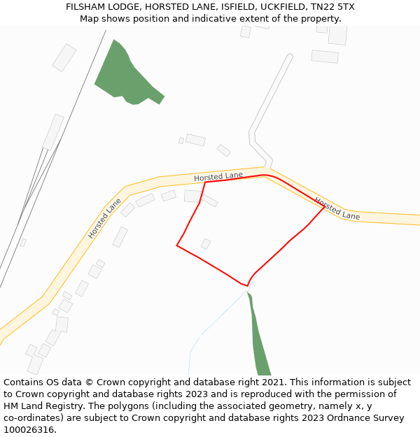FILSHAM LODGE, HORSTED LANE, ISFIELD, UCKFIELD, TN22 5TX: Location map and indicative extent of plot