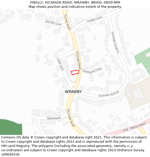 FINALLY, VICARAGE ROAD, WRAWBY, BRIGG, DN20 8RR: Location map and indicative extent of plot