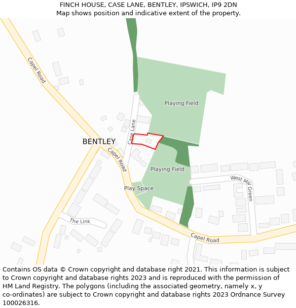 FINCH HOUSE, CASE LANE, BENTLEY, IPSWICH, IP9 2DN: Location map and indicative extent of plot