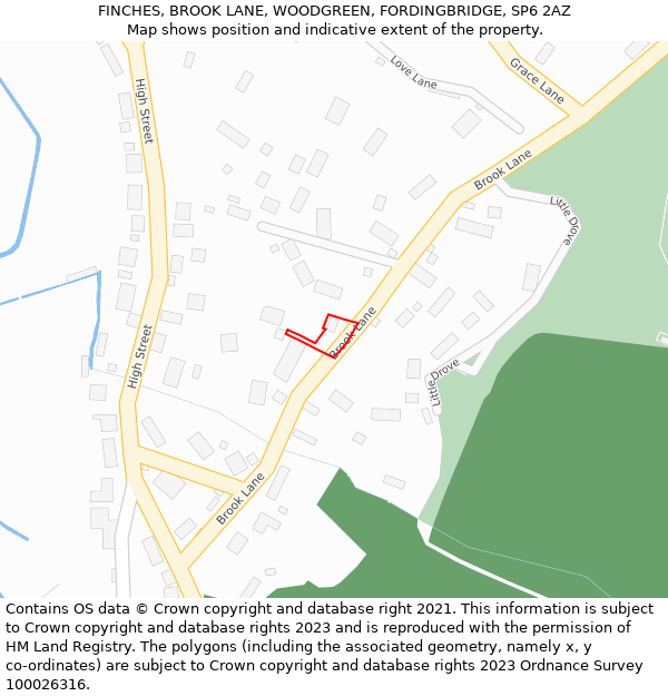 FINCHES, BROOK LANE, WOODGREEN, FORDINGBRIDGE, SP6 2AZ: Location map and indicative extent of plot