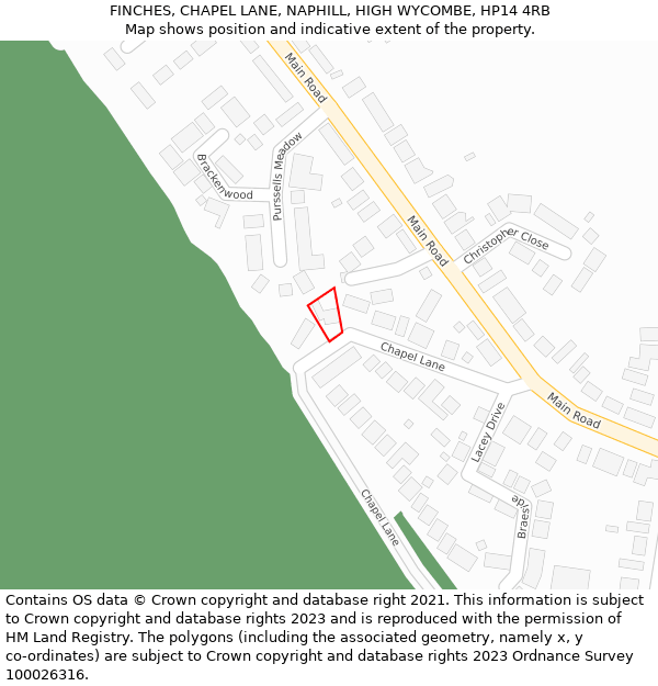 FINCHES, CHAPEL LANE, NAPHILL, HIGH WYCOMBE, HP14 4RB: Location map and indicative extent of plot