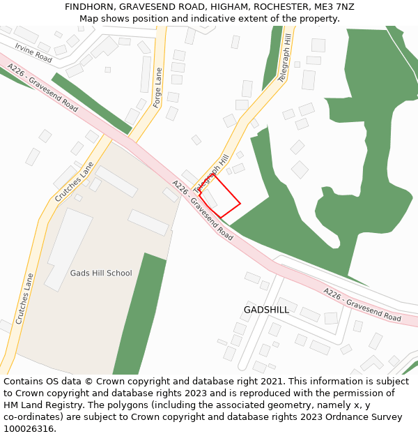 FINDHORN, GRAVESEND ROAD, HIGHAM, ROCHESTER, ME3 7NZ: Location map and indicative extent of plot