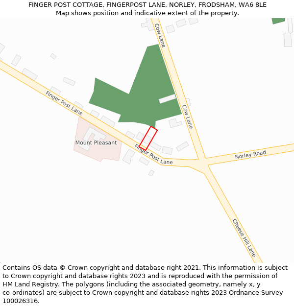 FINGER POST COTTAGE, FINGERPOST LANE, NORLEY, FRODSHAM, WA6 8LE: Location map and indicative extent of plot