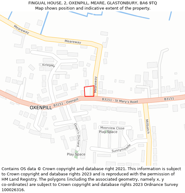 FINGUAL HOUSE, 2, OXENPILL, MEARE, GLASTONBURY, BA6 9TQ: Location map and indicative extent of plot