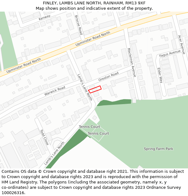 FINLEY, LAMBS LANE NORTH, RAINHAM, RM13 9XF: Location map and indicative extent of plot