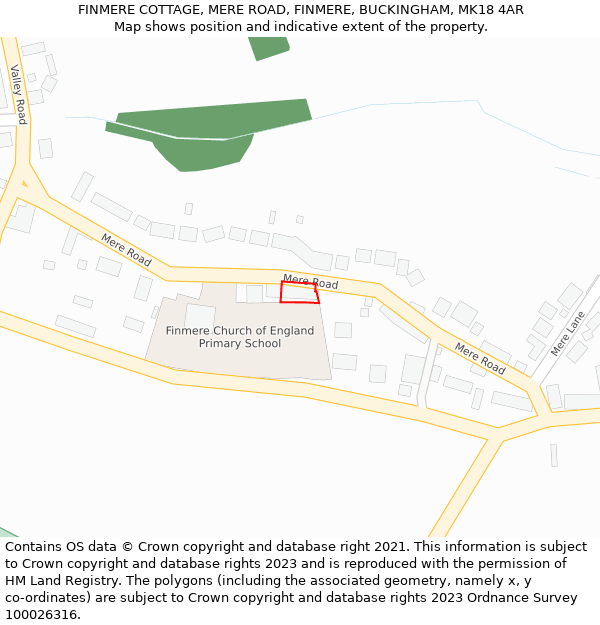 FINMERE COTTAGE, MERE ROAD, FINMERE, BUCKINGHAM, MK18 4AR: Location map and indicative extent of plot