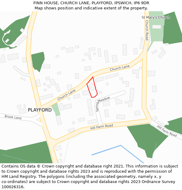 FINN HOUSE, CHURCH LANE, PLAYFORD, IPSWICH, IP6 9DR: Location map and indicative extent of plot