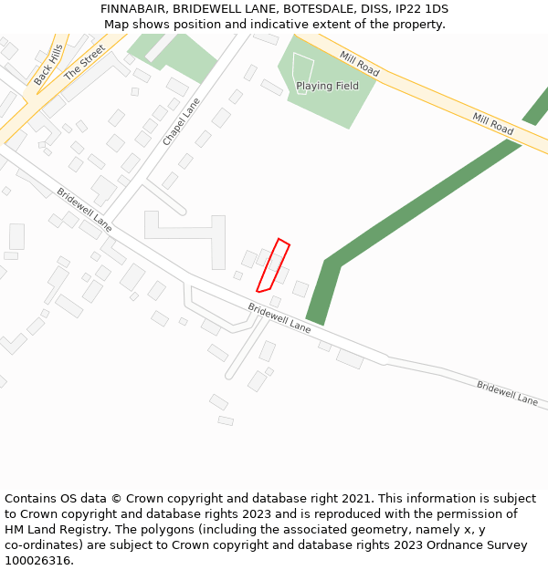 FINNABAIR, BRIDEWELL LANE, BOTESDALE, DISS, IP22 1DS: Location map and indicative extent of plot