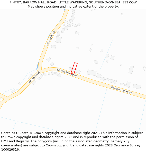 FINTRY, BARROW HALL ROAD, LITTLE WAKERING, SOUTHEND-ON-SEA, SS3 0QW: Location map and indicative extent of plot