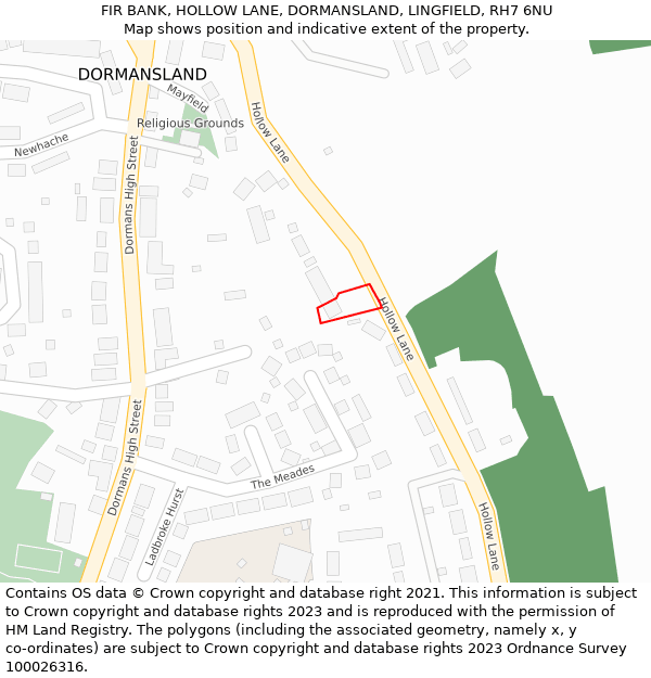 FIR BANK, HOLLOW LANE, DORMANSLAND, LINGFIELD, RH7 6NU: Location map and indicative extent of plot