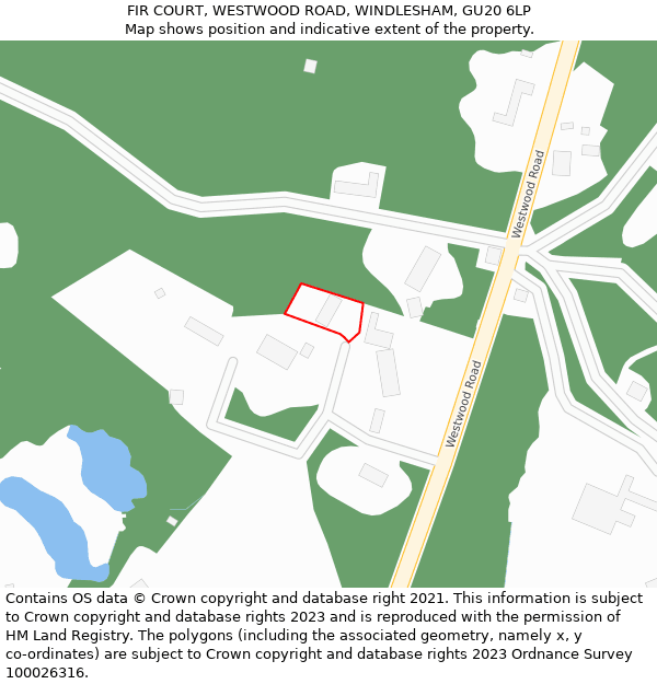 FIR COURT, WESTWOOD ROAD, WINDLESHAM, GU20 6LP: Location map and indicative extent of plot