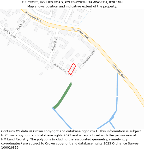 FIR CROFT, HOLLIES ROAD, POLESWORTH, TAMWORTH, B78 1NH: Location map and indicative extent of plot