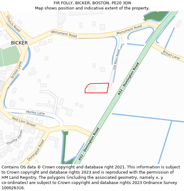 FIR FOLLY, BICKER, BOSTON, PE20 3DN: Location map and indicative extent of plot