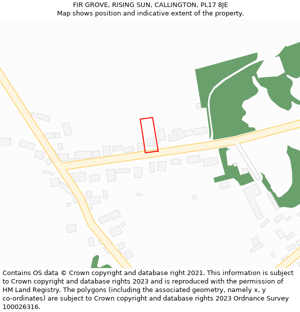 FIR GROVE, RISING SUN, CALLINGTON, PL17 8JE: Location map and indicative extent of plot