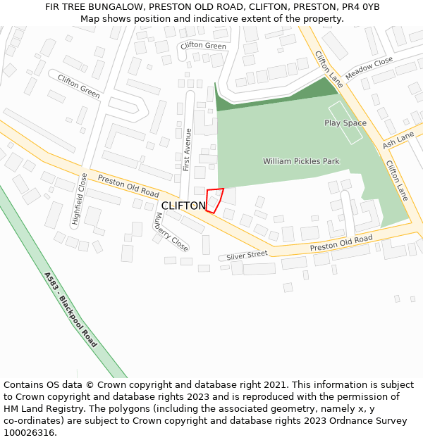 FIR TREE BUNGALOW, PRESTON OLD ROAD, CLIFTON, PRESTON, PR4 0YB: Location map and indicative extent of plot