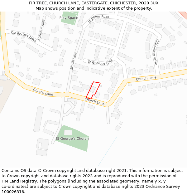 FIR TREE, CHURCH LANE, EASTERGATE, CHICHESTER, PO20 3UX: Location map and indicative extent of plot