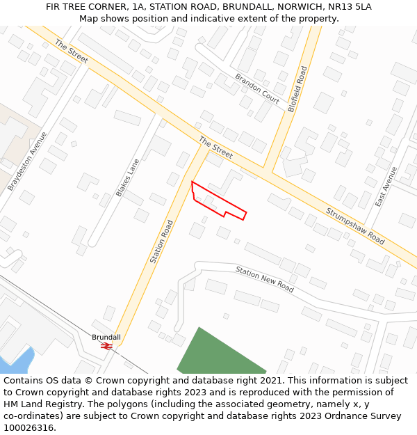 FIR TREE CORNER, 1A, STATION ROAD, BRUNDALL, NORWICH, NR13 5LA: Location map and indicative extent of plot