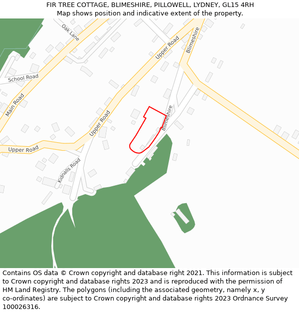 FIR TREE COTTAGE, BLIMESHIRE, PILLOWELL, LYDNEY, GL15 4RH: Location map and indicative extent of plot