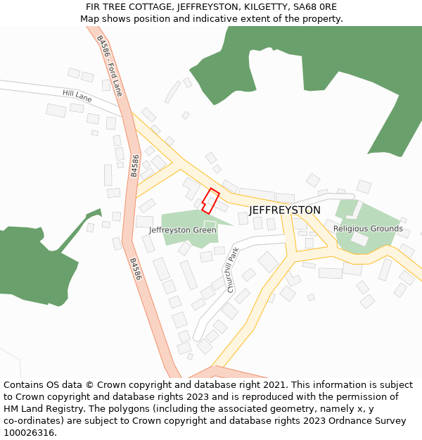 FIR TREE COTTAGE, JEFFREYSTON, KILGETTY, SA68 0RE: Location map and indicative extent of plot