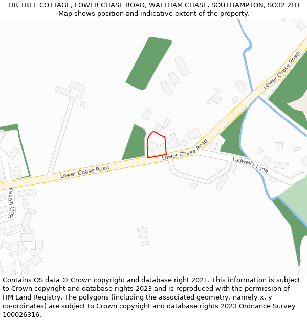 FIR TREE COTTAGE, LOWER CHASE ROAD, WALTHAM CHASE, SOUTHAMPTON, SO32 2LH: Location map and indicative extent of plot