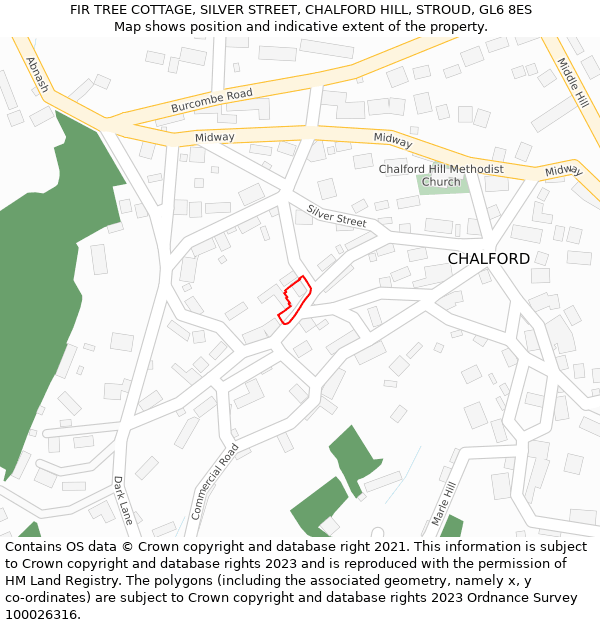 FIR TREE COTTAGE, SILVER STREET, CHALFORD HILL, STROUD, GL6 8ES: Location map and indicative extent of plot