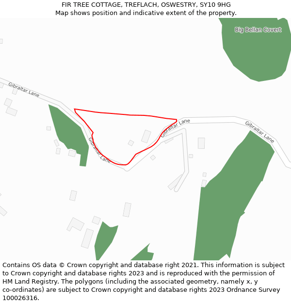 FIR TREE COTTAGE, TREFLACH, OSWESTRY, SY10 9HG: Location map and indicative extent of plot