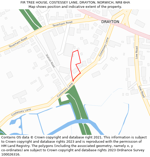 FIR TREE HOUSE, COSTESSEY LANE, DRAYTON, NORWICH, NR8 6HA: Location map and indicative extent of plot