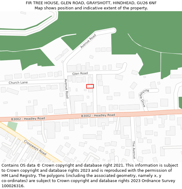 FIR TREE HOUSE, GLEN ROAD, GRAYSHOTT, HINDHEAD, GU26 6NF: Location map and indicative extent of plot