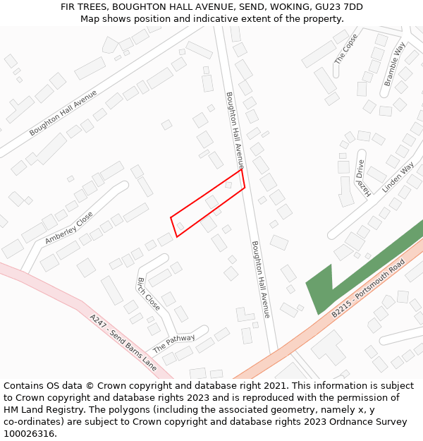 FIR TREES, BOUGHTON HALL AVENUE, SEND, WOKING, GU23 7DD: Location map and indicative extent of plot