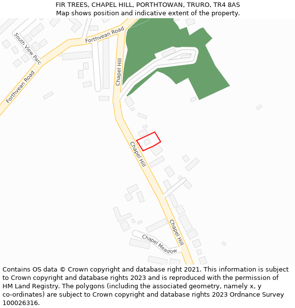 FIR TREES, CHAPEL HILL, PORTHTOWAN, TRURO, TR4 8AS: Location map and indicative extent of plot