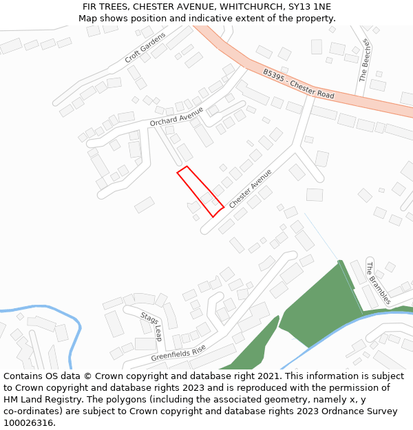 FIR TREES, CHESTER AVENUE, WHITCHURCH, SY13 1NE: Location map and indicative extent of plot