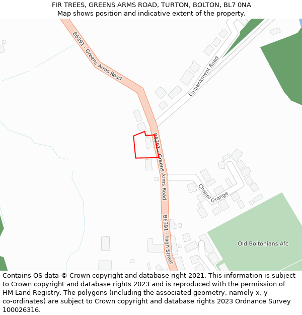 FIR TREES, GREENS ARMS ROAD, TURTON, BOLTON, BL7 0NA: Location map and indicative extent of plot